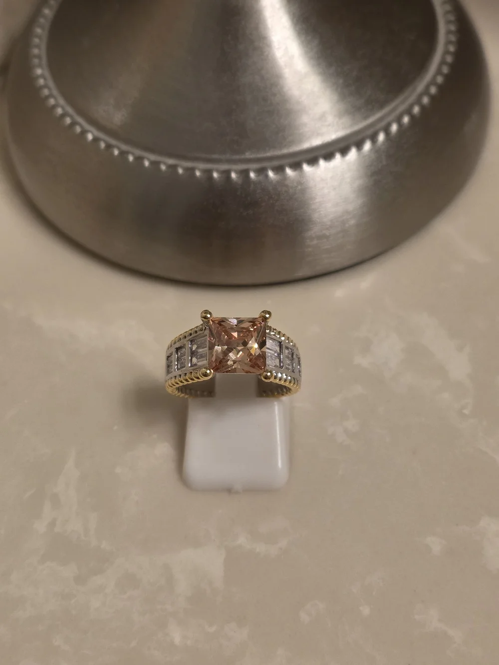 Gold and Silver CZ and Champagne Topaz Ring Size 6